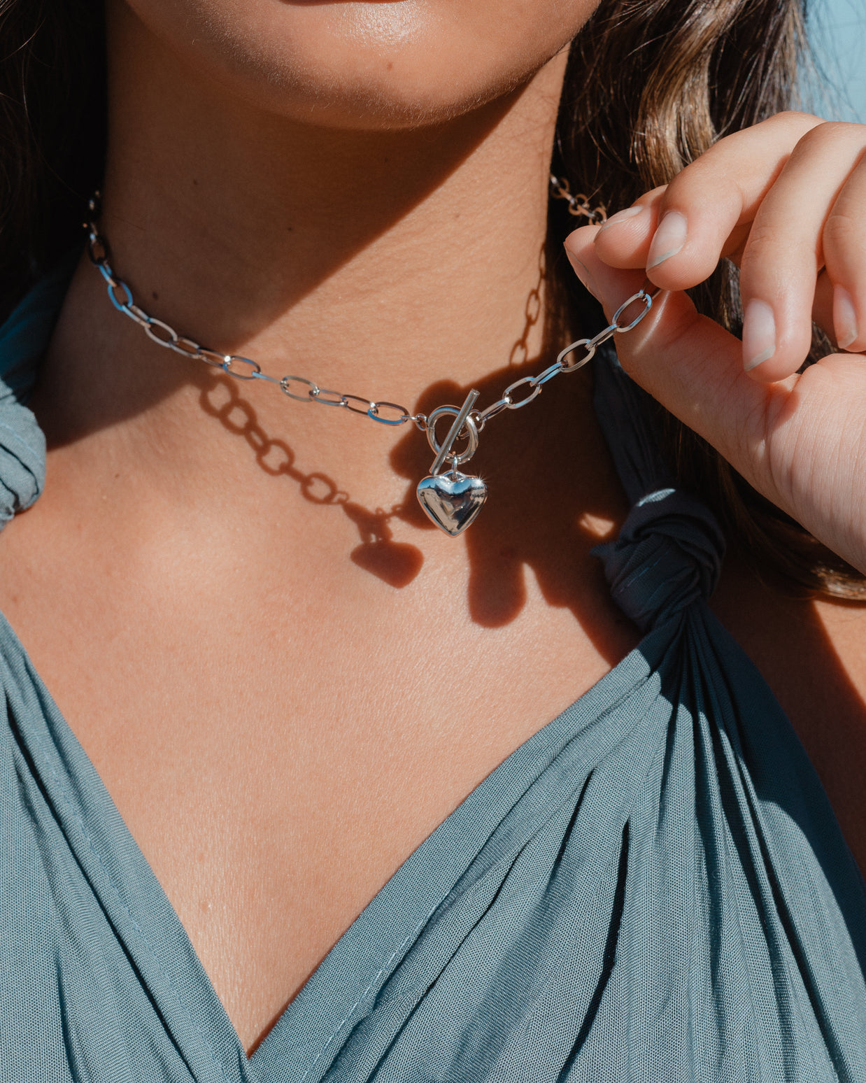 Katie ~ Silver link chain heart necklace image 7