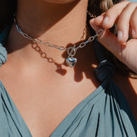 Katie ~ Silver link chain heart necklace image 7