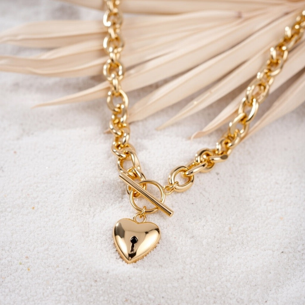 Ruby ~ Gold heart lock necklace image 2