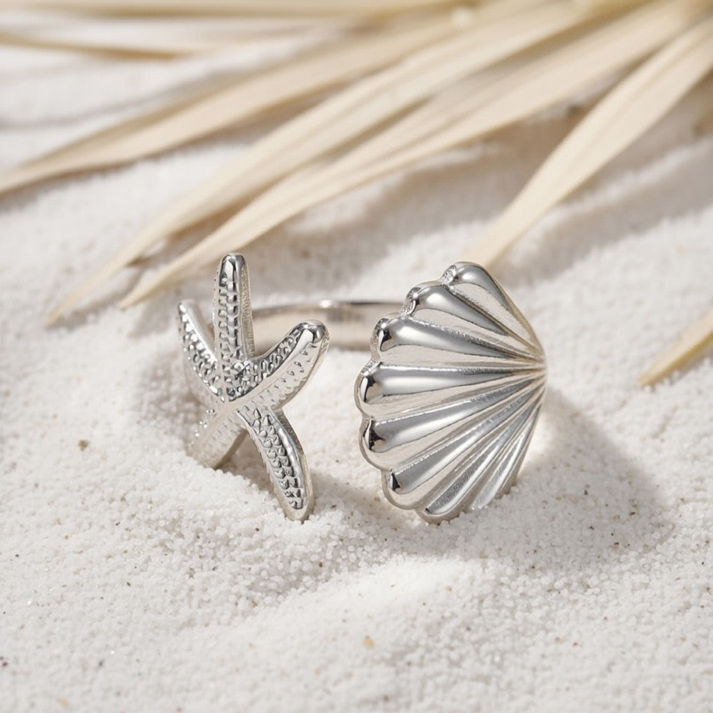 Reni ~  Silver seashell and starfish ring image 4