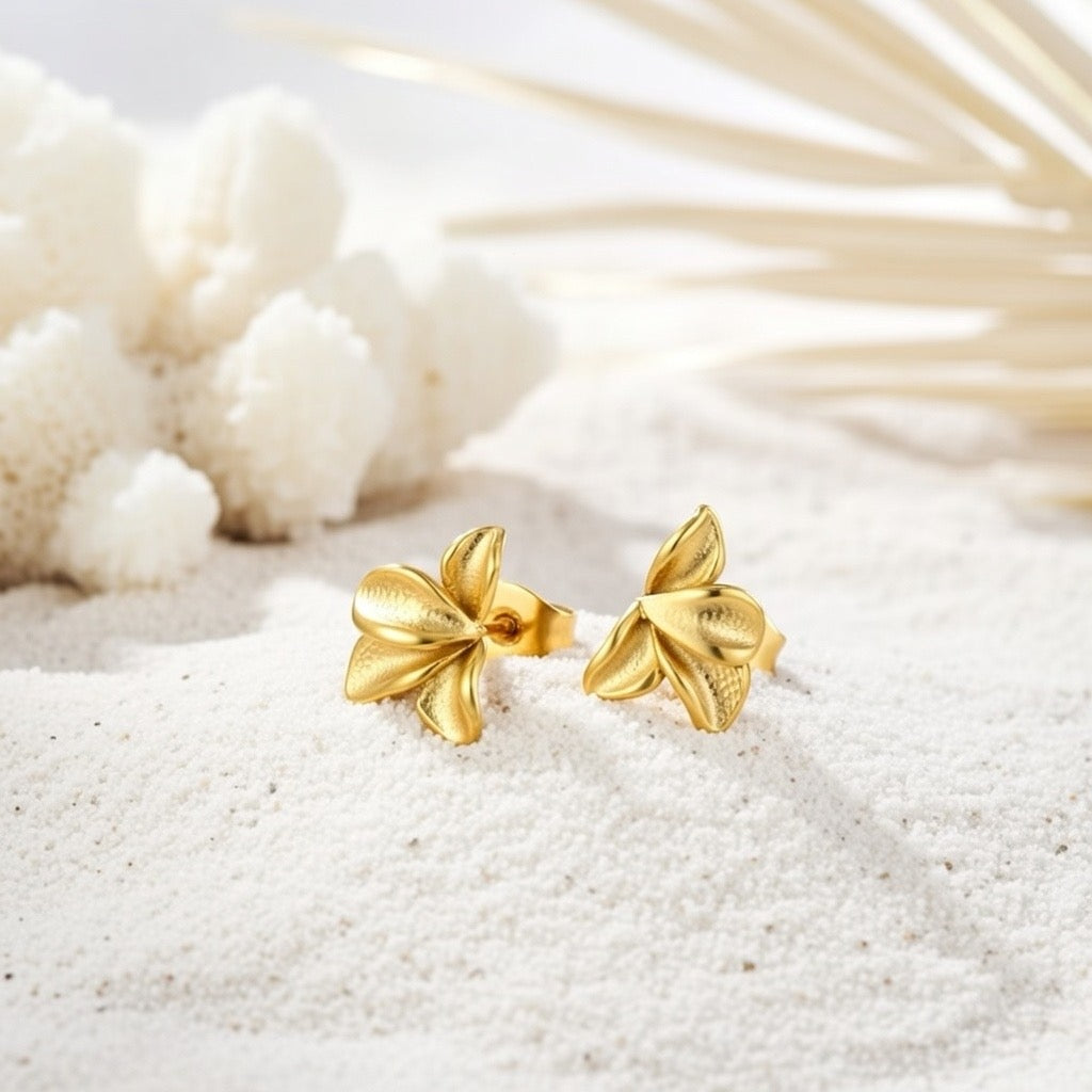 Flora ~ Dainty flower petal earrings gold image 2