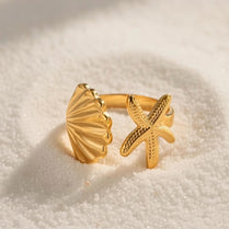 Reni ~ Gold seashell and starfish ring image 3