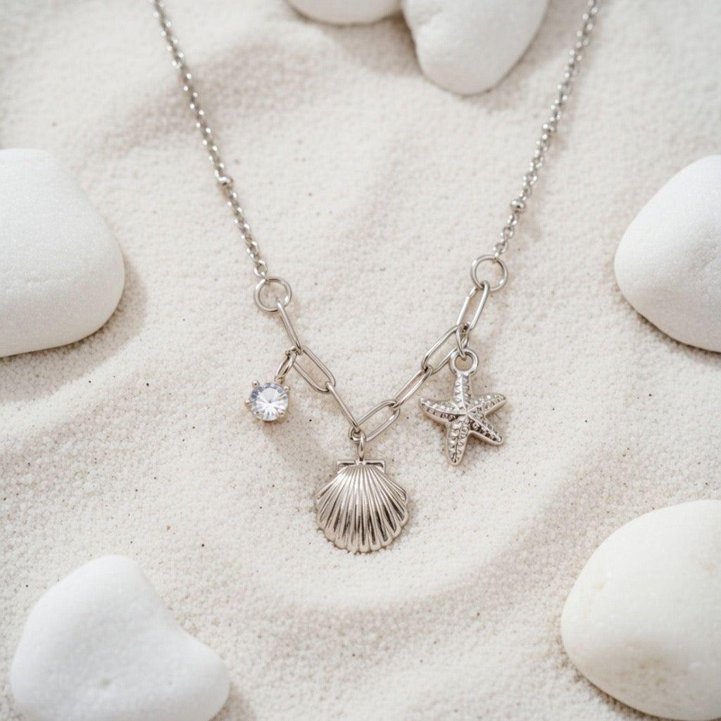 Chloe ~ Silver seashell and starfish necklace image 1
