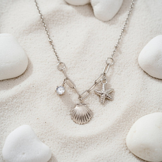 Chloe ~ Silver seashell and starfish necklace image 1