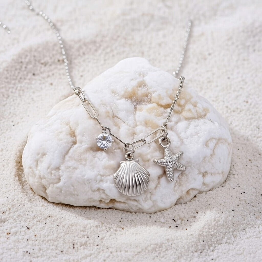 Chloe ~ Silver seashell and starfish necklace image 3
