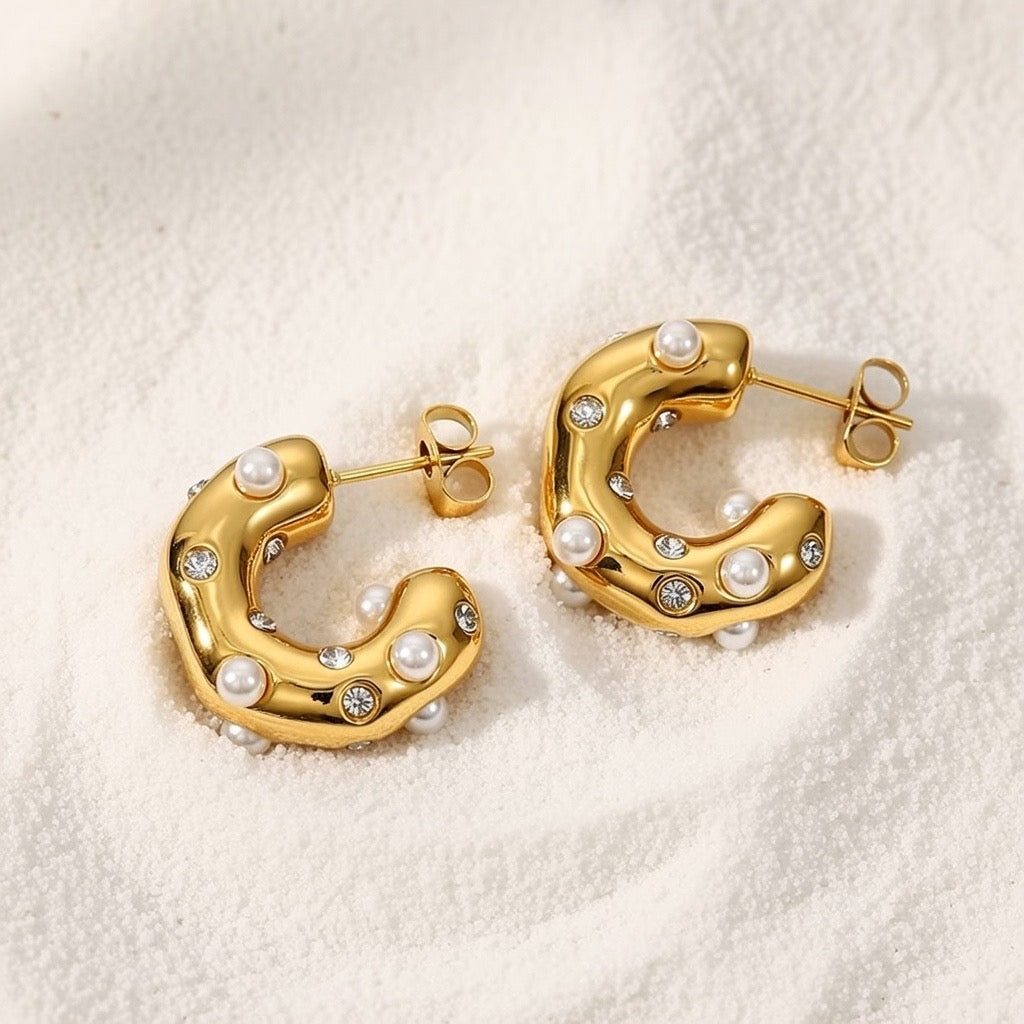 Melanie ~ Half hoop CZ and Pearl earrings image 4
