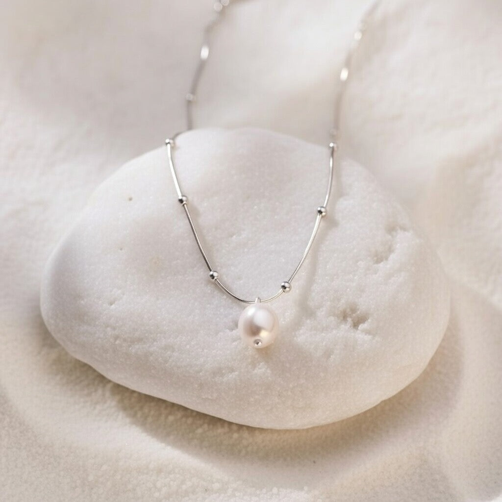 Sage ~ Silver ball chain Freshwater Pearl necklace image 6