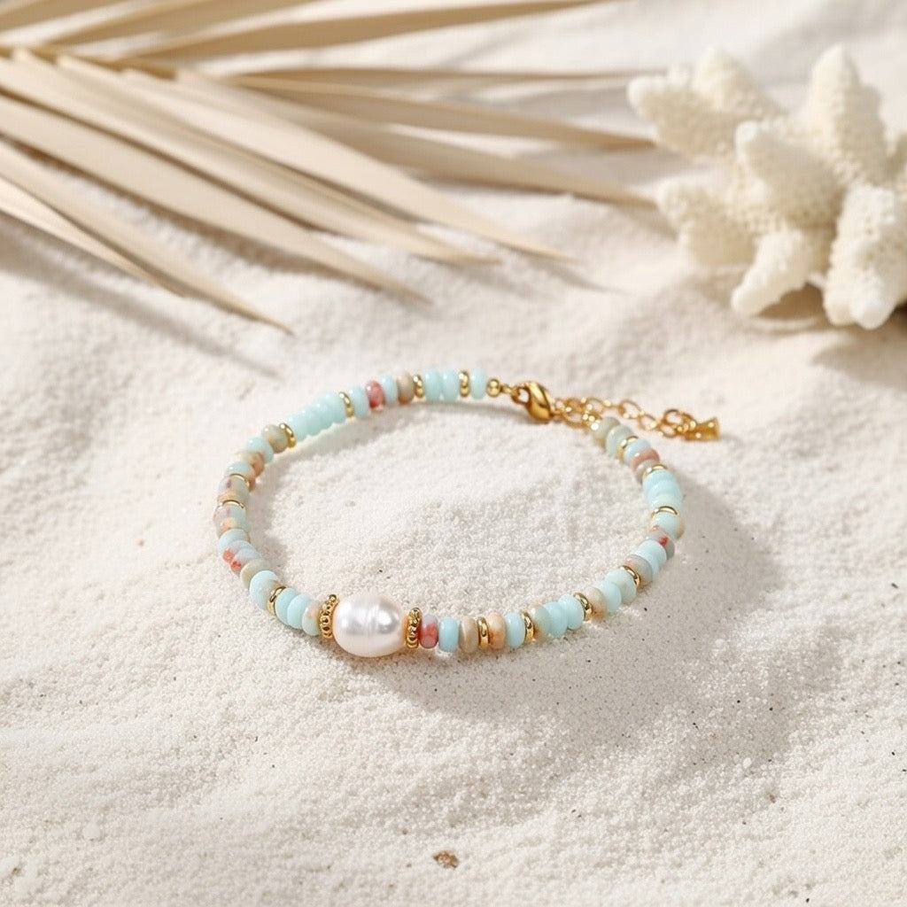 Cleo ~ Turquoise bead and pearl bracelet image 1