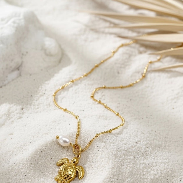 Quinney ~ Sea Turtle FreshwaterPearl necklace image 1