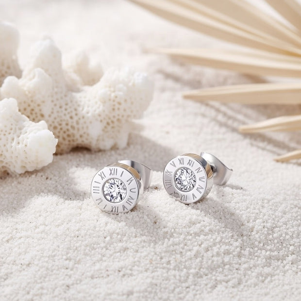 Lennie ~ Silver roman numerals studs image 0