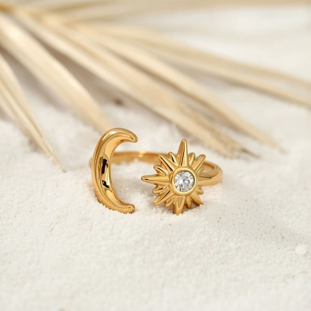 Misty ~ Gold Sun and Moon ring image 1