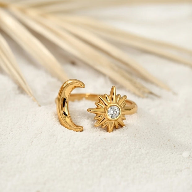 Misty ~ Gold Sun and Moon ring image 1