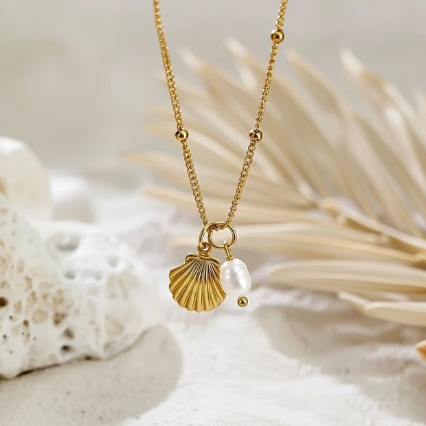 Adeline ~ Clam shellFreshwater pearl necklace image 1