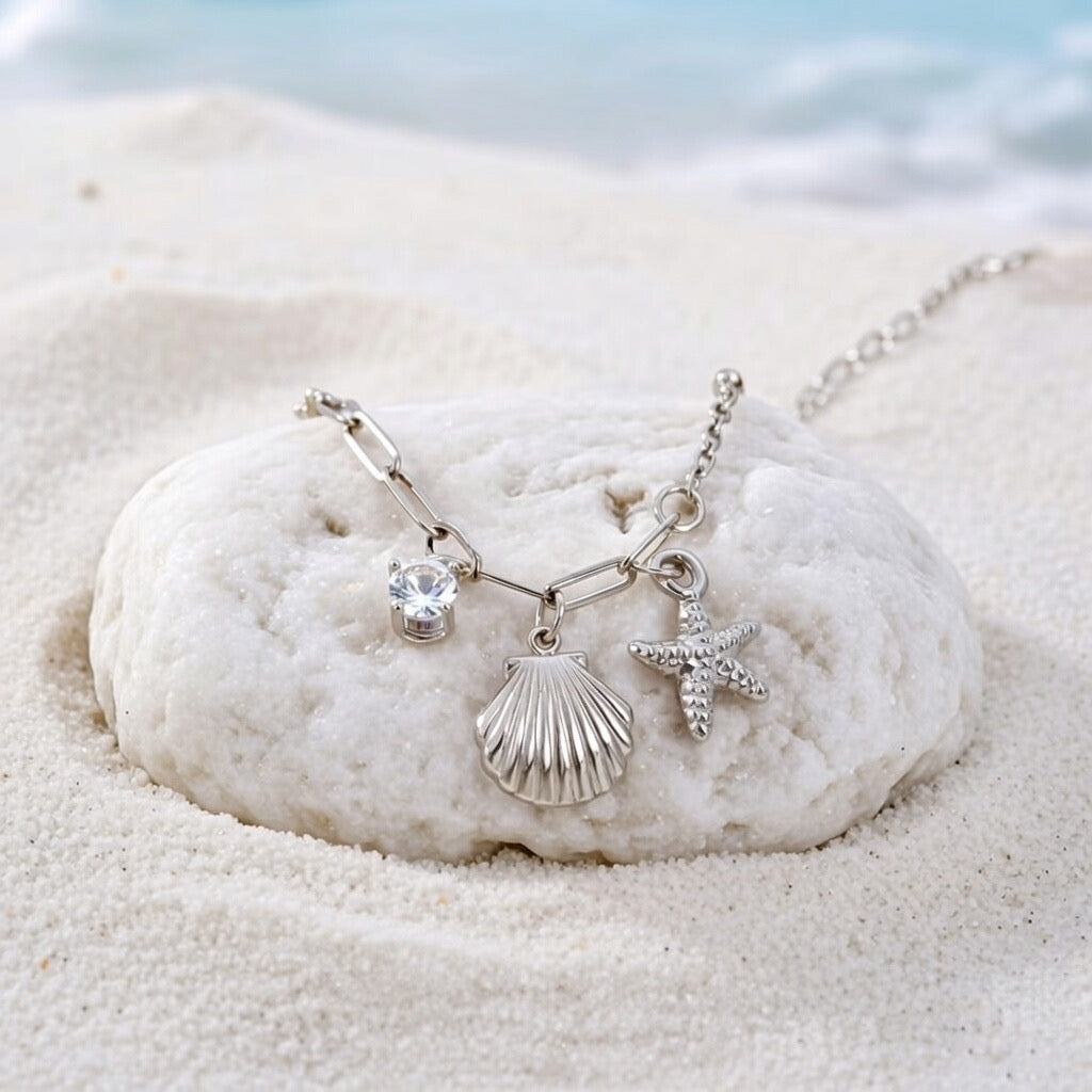 Chloe ~ Silver seashell and starfish necklace image 2