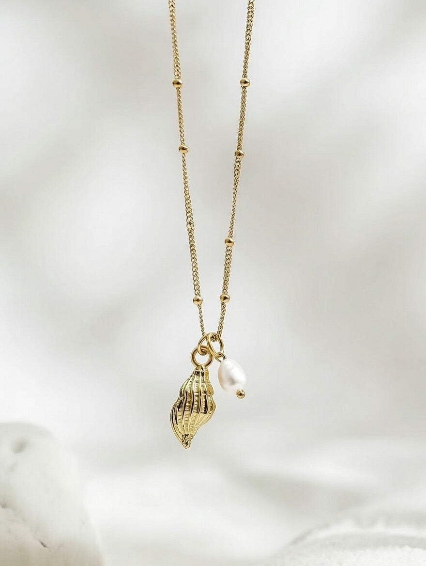 Anine ~ Seashell and Freshwater pearl necklace image 2
