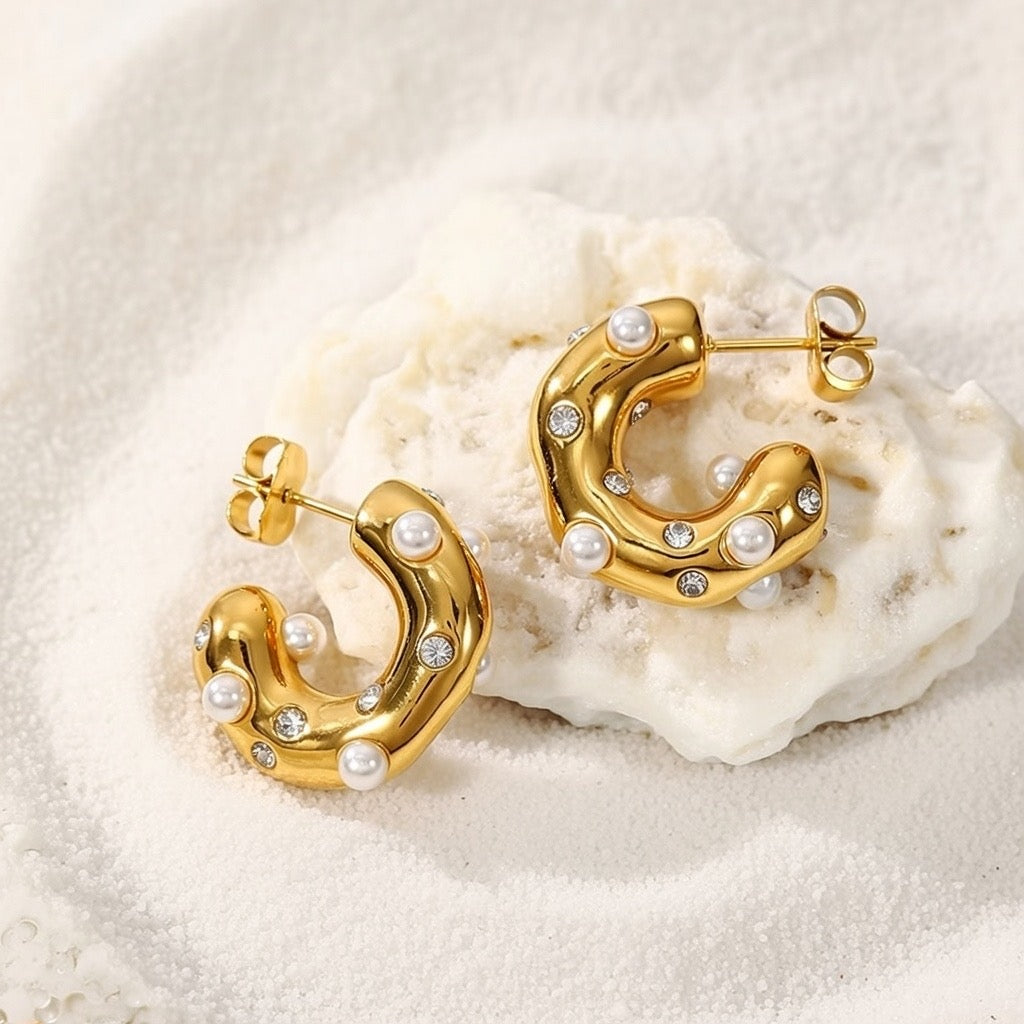 Melanie ~ Half hoop CZ and Pearl earrings image 5