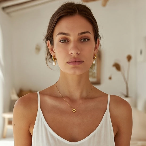 Evie ~ Chunky Hoop Freshwater Pearl Earrings image 0