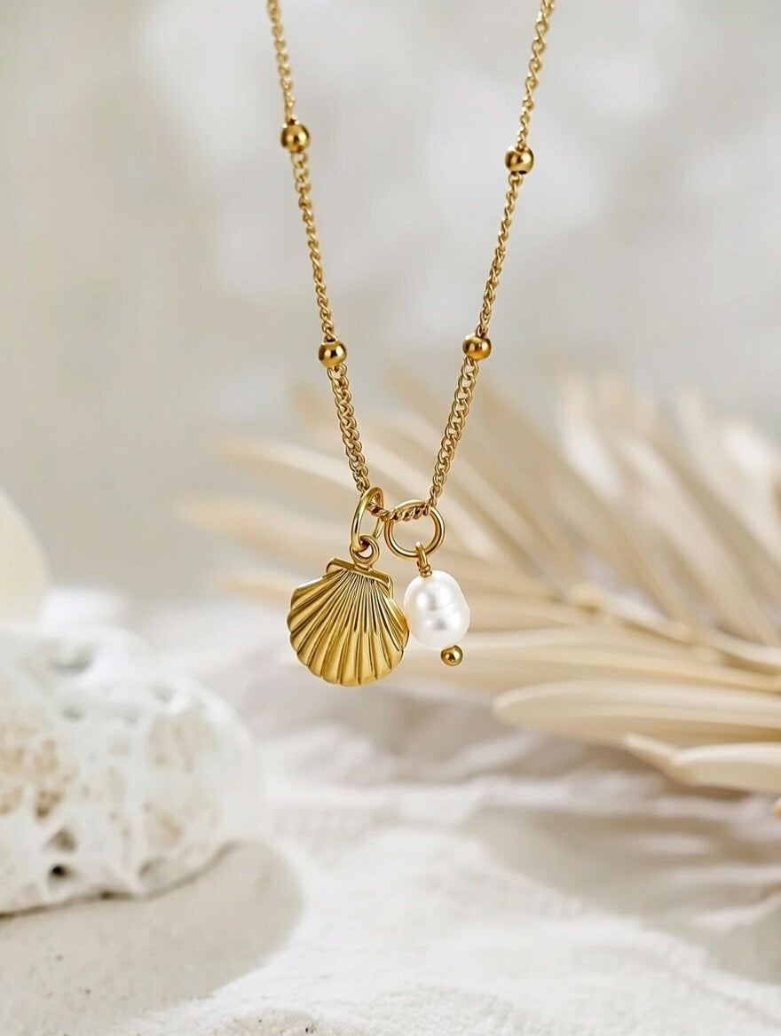 Adeline ~ Clam shellFreshwater pearl necklace image 0