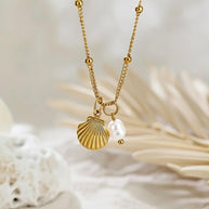 Adeline ~ Clam shellFreshwater pearl necklace image 0