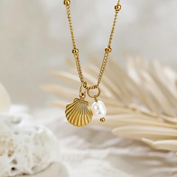 Adeline ~ Clam shellFreshwater pearl necklace image 0