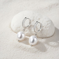 Lucy ~ Silver Freshwater and CZ stone Huggies image 2
