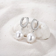 Lucy ~ Silver Freshwater and CZ stone Huggies image 5