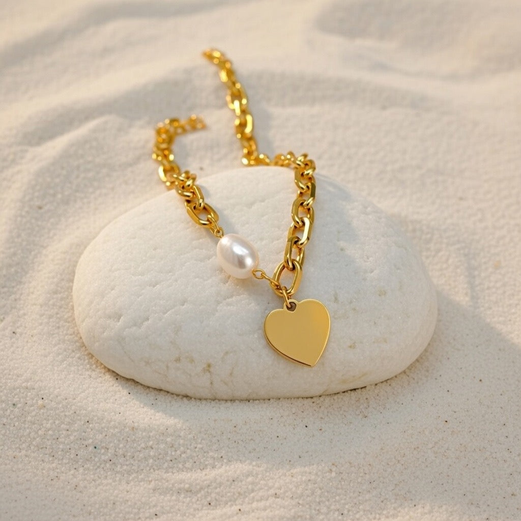 Violet ~ Freshwater pearl and heart bracelet image 4