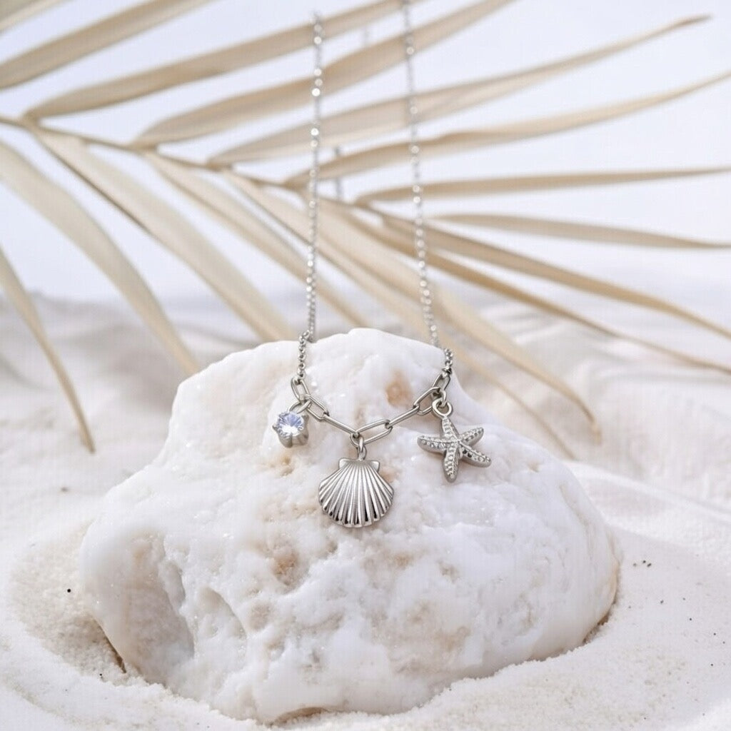 Chloe ~ Silver seashell and starfish necklace image 4