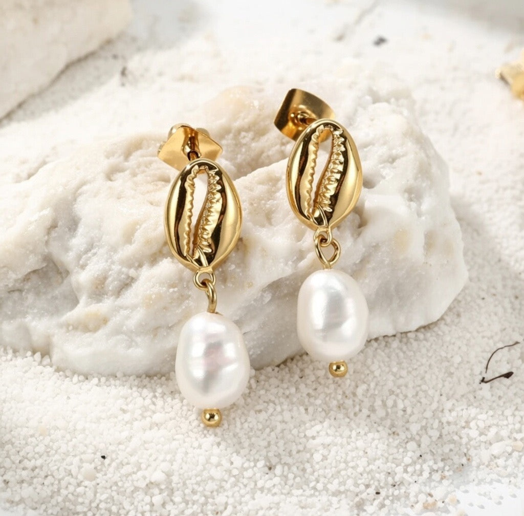 Tash ~ shell and pearl studs image 3