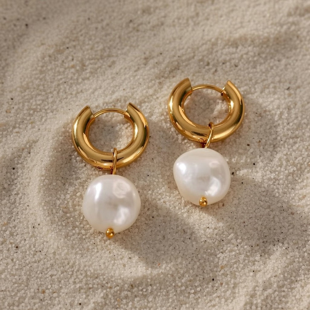 Evie ~ Chunky Hoop Freshwater Pearl Earrings image 3