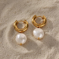 Evie ~ Chunky Hoop Freshwater Pearl Earrings image 3