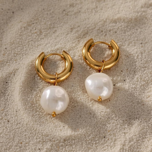 Evie ~ Chunky Hoop Freshwater Pearl Earrings image 3