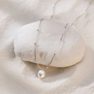 Sage ~ Silver ball chain Freshwater Pearl necklace image 3