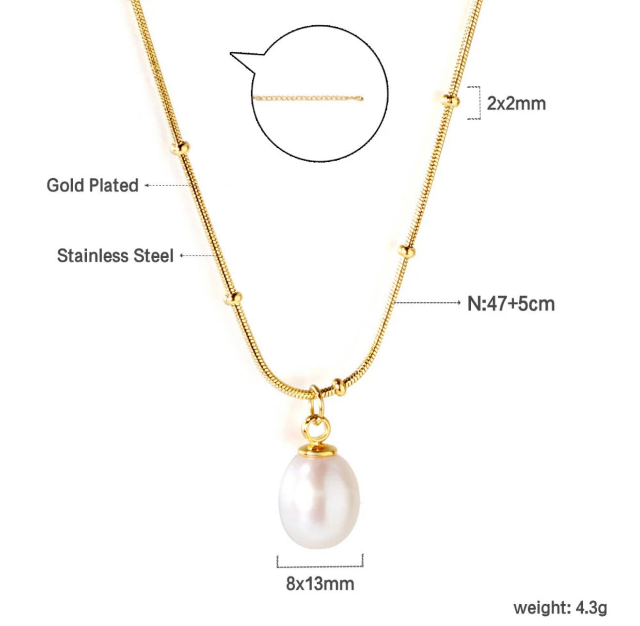 Sage ~ Gold ball chain Freshwater Pearl necklace image 8