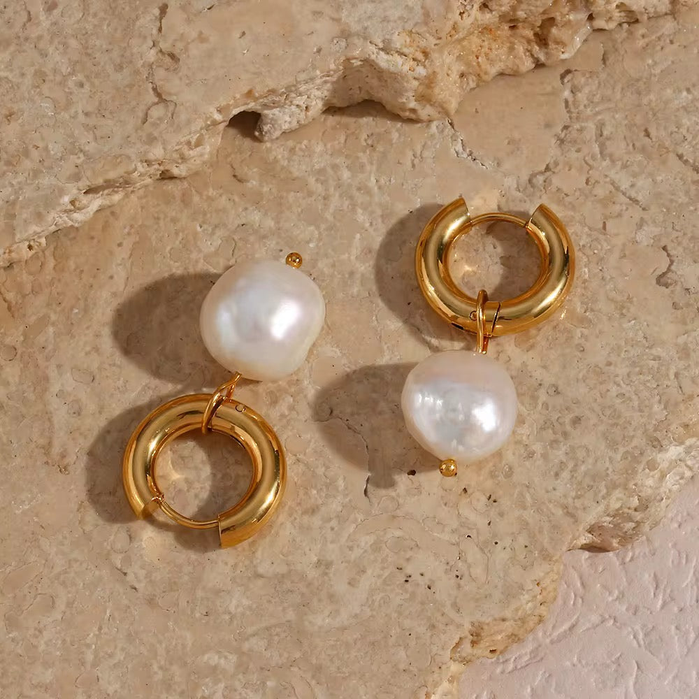 Evie ~ Chunky Hoop Freshwater Pearl Earrings image 4