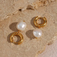 Evie ~ Chunky Hoop Freshwater Pearl Earrings image 4