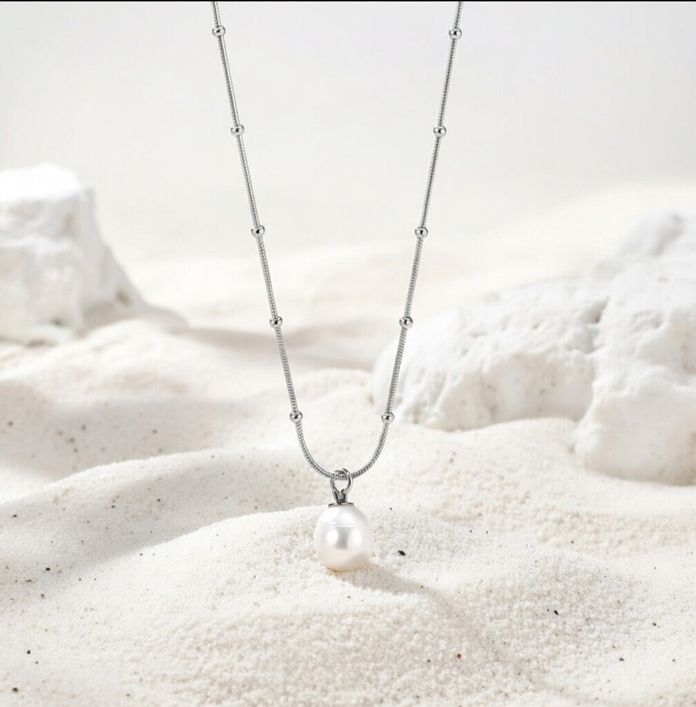 Sage ~ Silver ball chain Freshwater Pearl necklace image 4