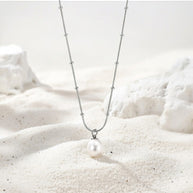 Sage ~ Silver ball chain Freshwater Pearl necklace image 4