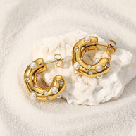 Melanie ~ Half hoop CZ and Pearl earrings image 1