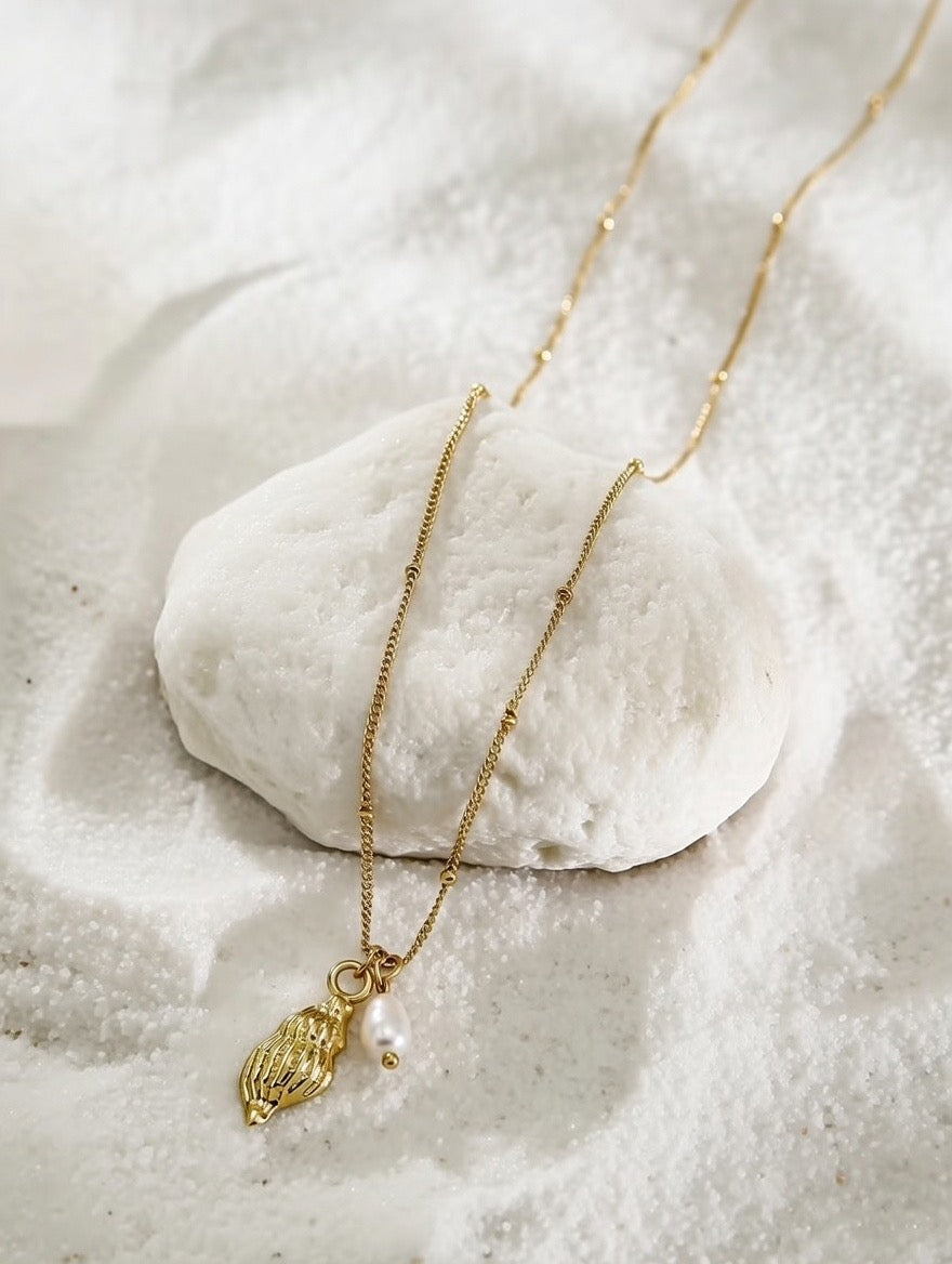 Anine ~ Seashell and Freshwater pearl necklace image 1