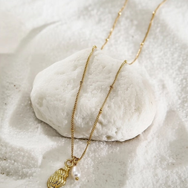 Anine ~ Seashell and Freshwater pearl necklace image 1