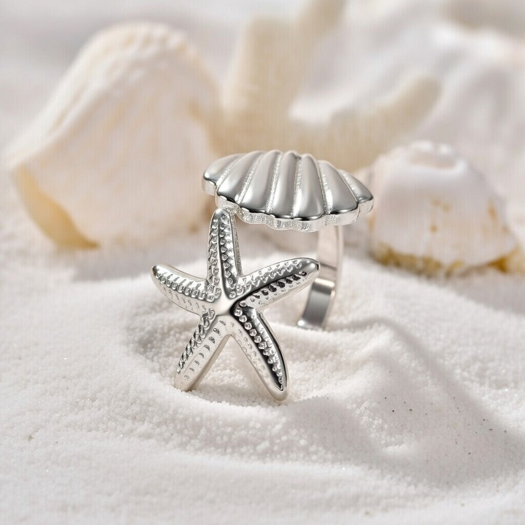 Reni ~  Silver seashell and starfish ring image 2