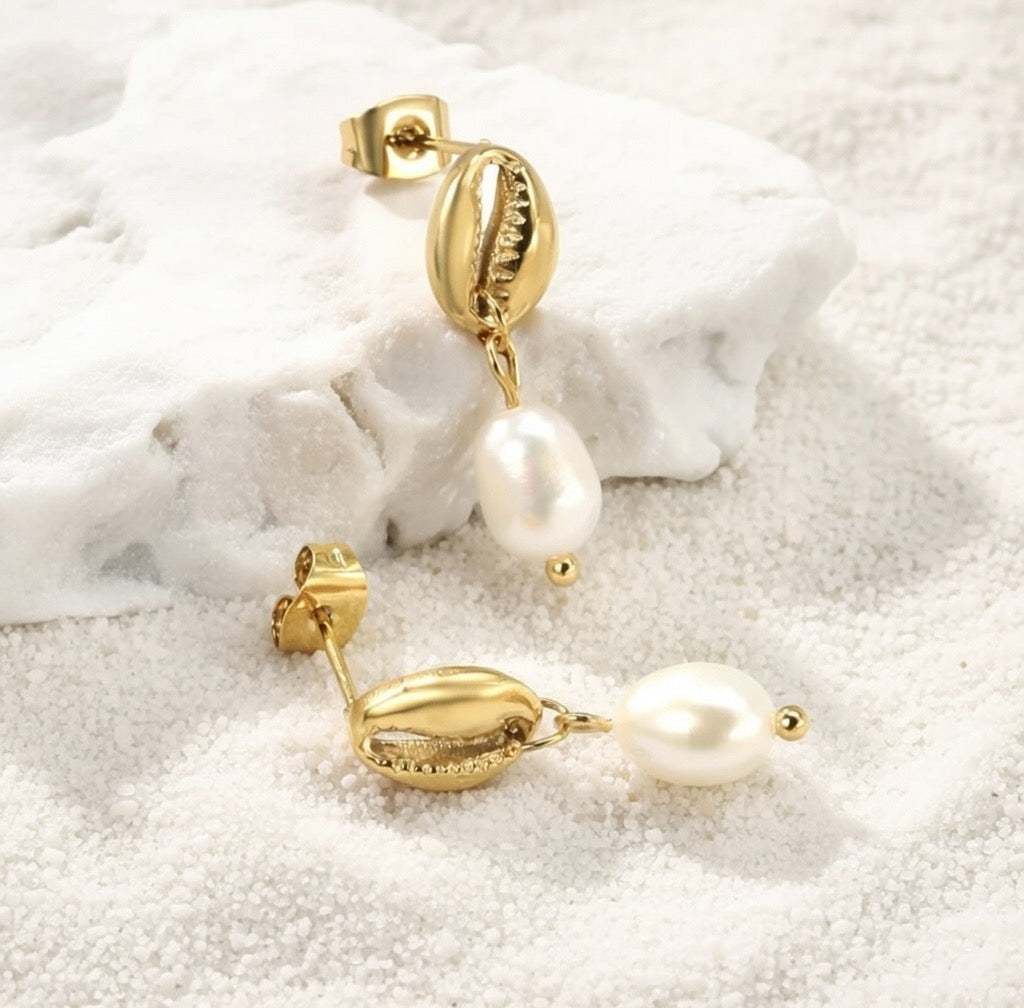 Tash ~ shell and pearl studs image 1