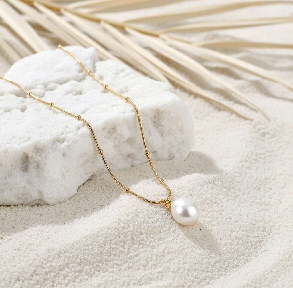 Sage ~ Gold ball chain Freshwater Pearl necklace image 7