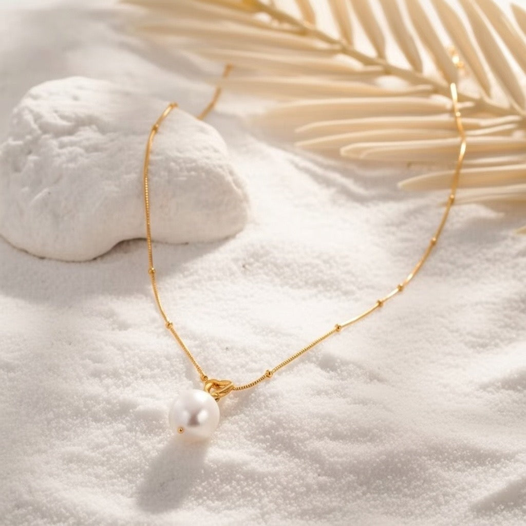 Sage ~ Gold ball chain Freshwater Pearl necklace image 5