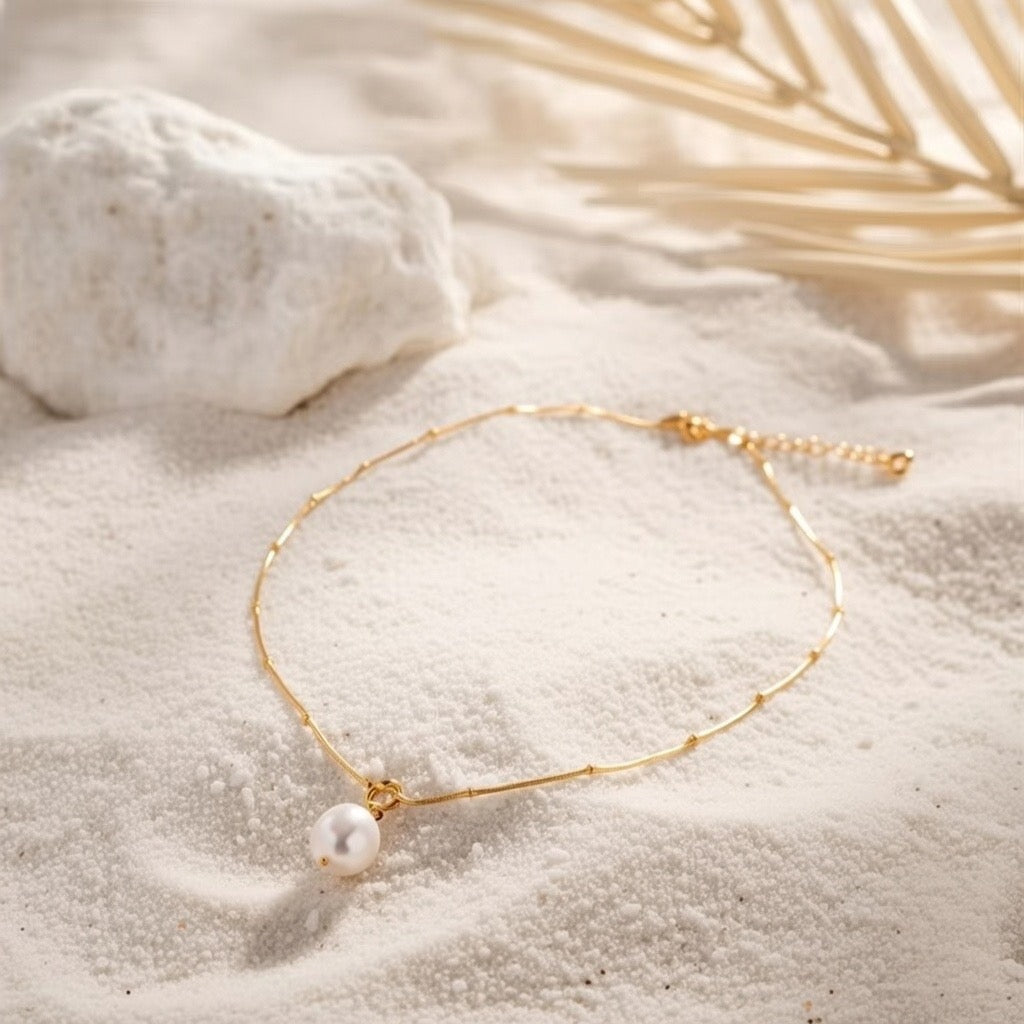 Sage ~ Gold ball chain Freshwater Pearl necklace image 6