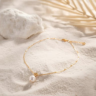 Sage ~ Gold ball chain Freshwater Pearl necklace image 6