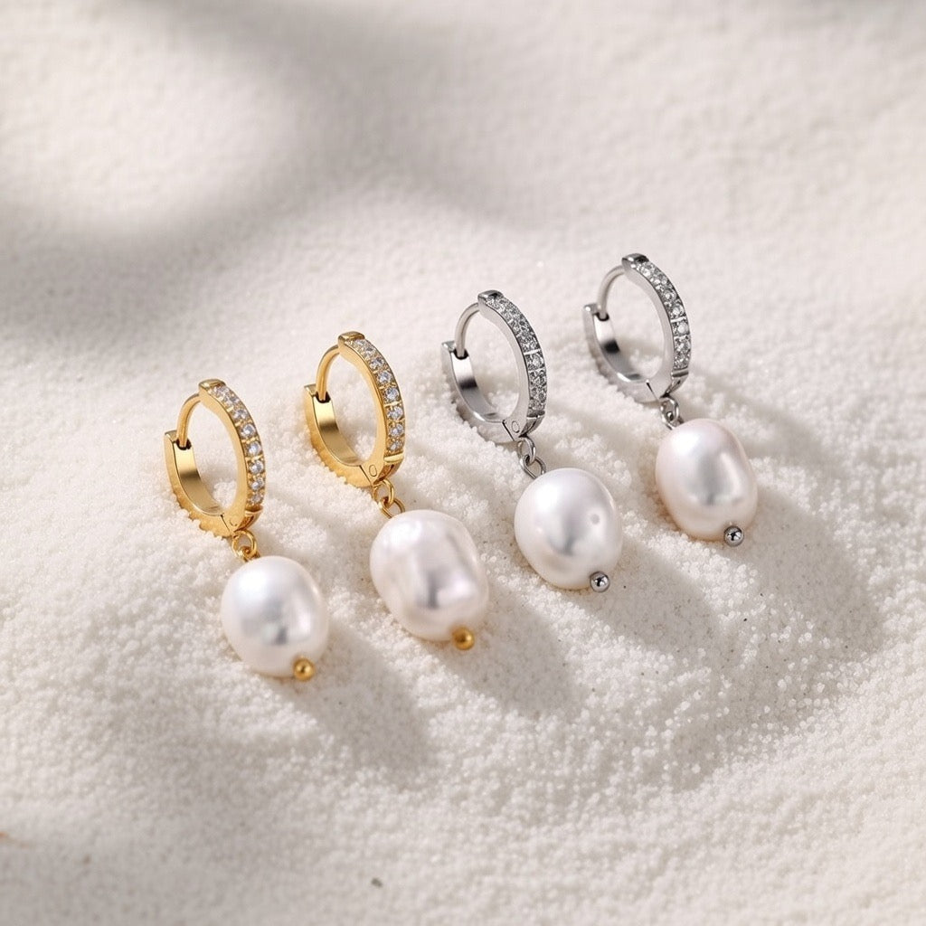 Lucy ~ Silver Freshwater Pearl Huggies image 5