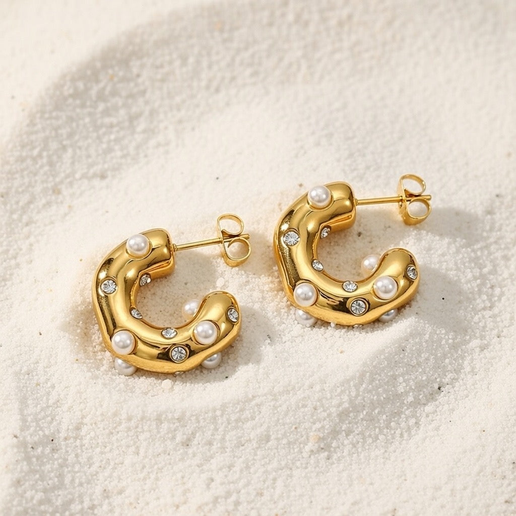 Melanie ~ Half hoop CZ and Pearl earrings image 6