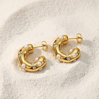 Melanie ~ Half hoop CZ and Pearl earrings image 6